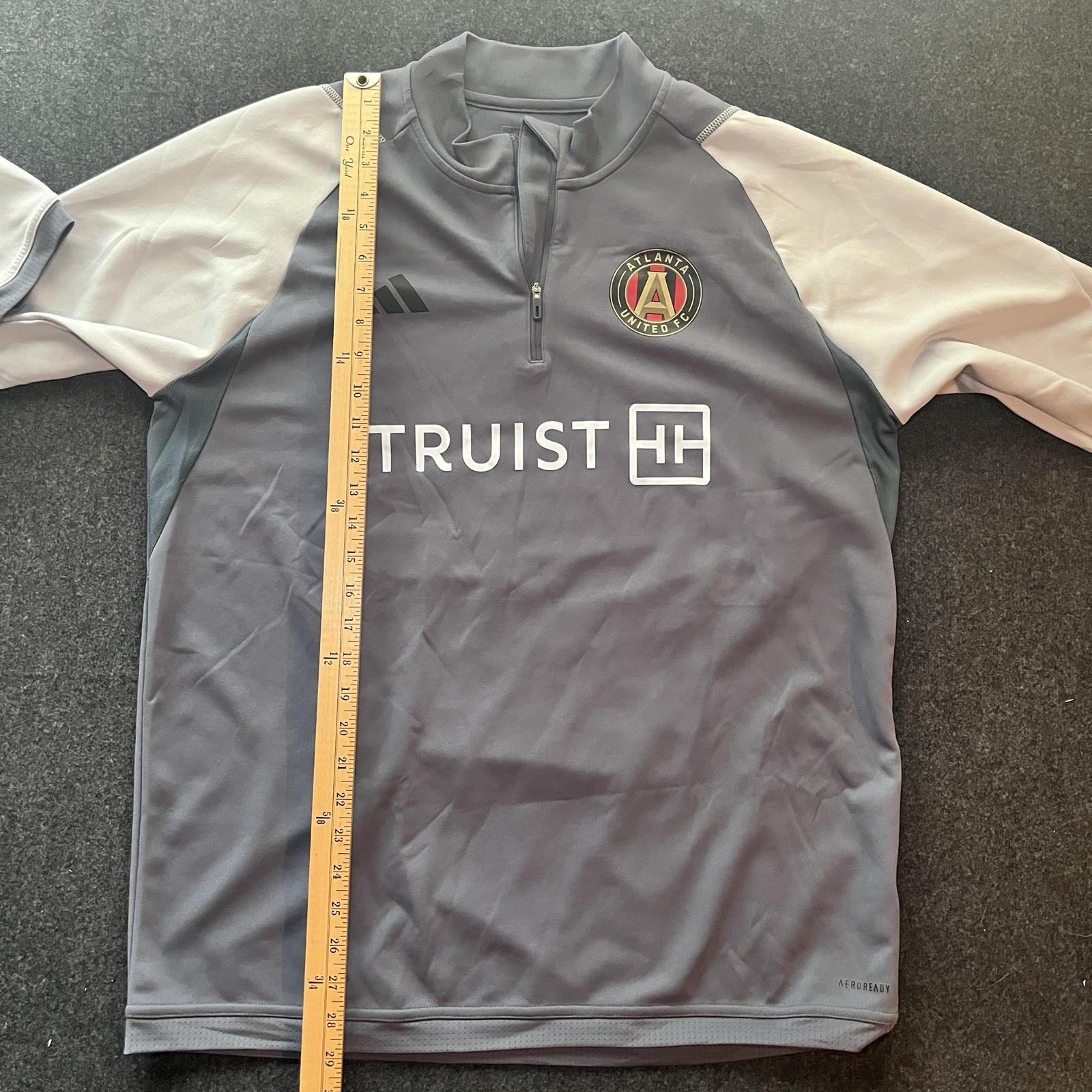 adidas Atlanta United MLS Soccer Gray 1/4 Zip Long Sleeve Shirt Mens XL