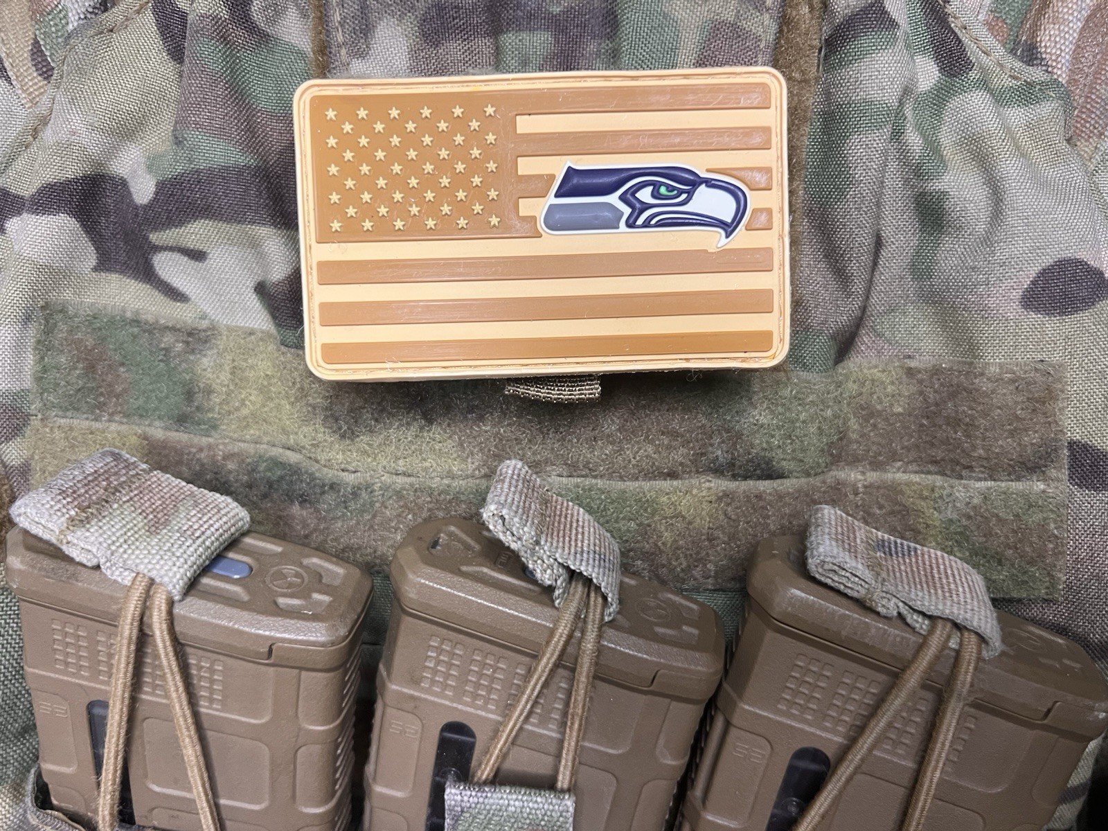 Military Combat American Flag Seattle Seahawks football PVC Patch W Vlcro
