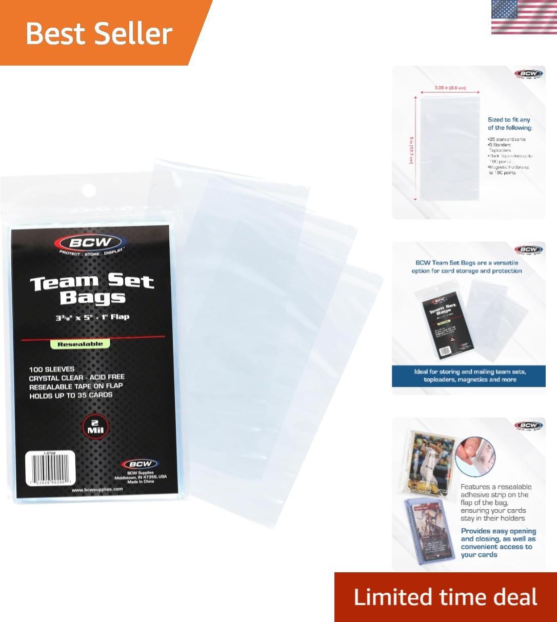 Resealable Team Set Bags – 100 Count | Holds 35 Loose Cards or 5 Standard 35p…