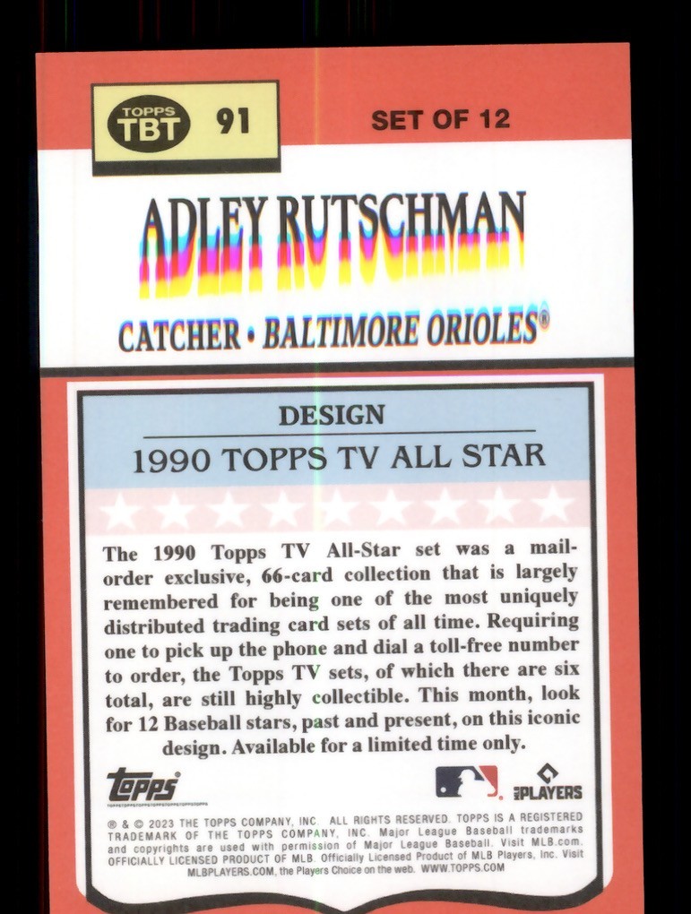 2023 TOPPS THROWBACK THURSDAY TBT 1990 TOPPS ALL STAR #91 ADLEY RUTSCHMAN ROOKIE