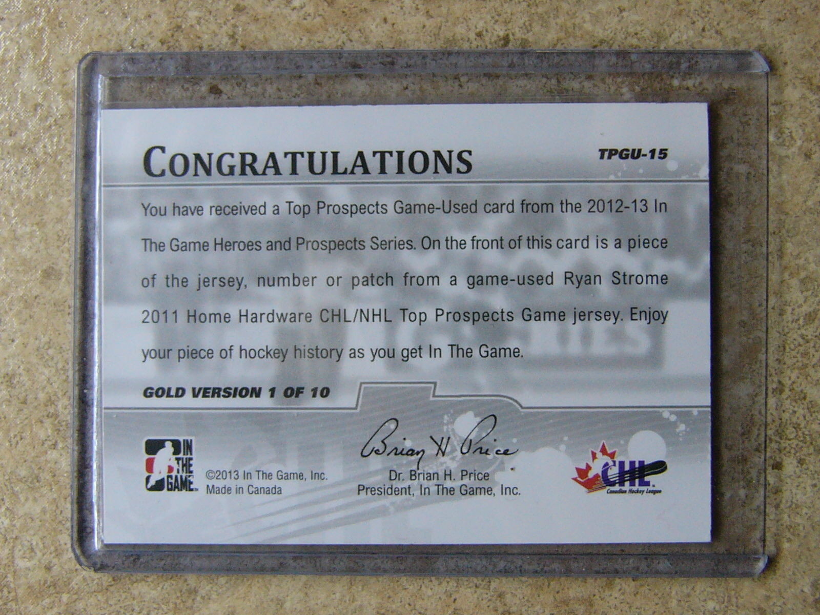 12-13 ITG Heroes Top Prospects Game-Used Patch Emblem CHL Logo RYAN STROME /10
