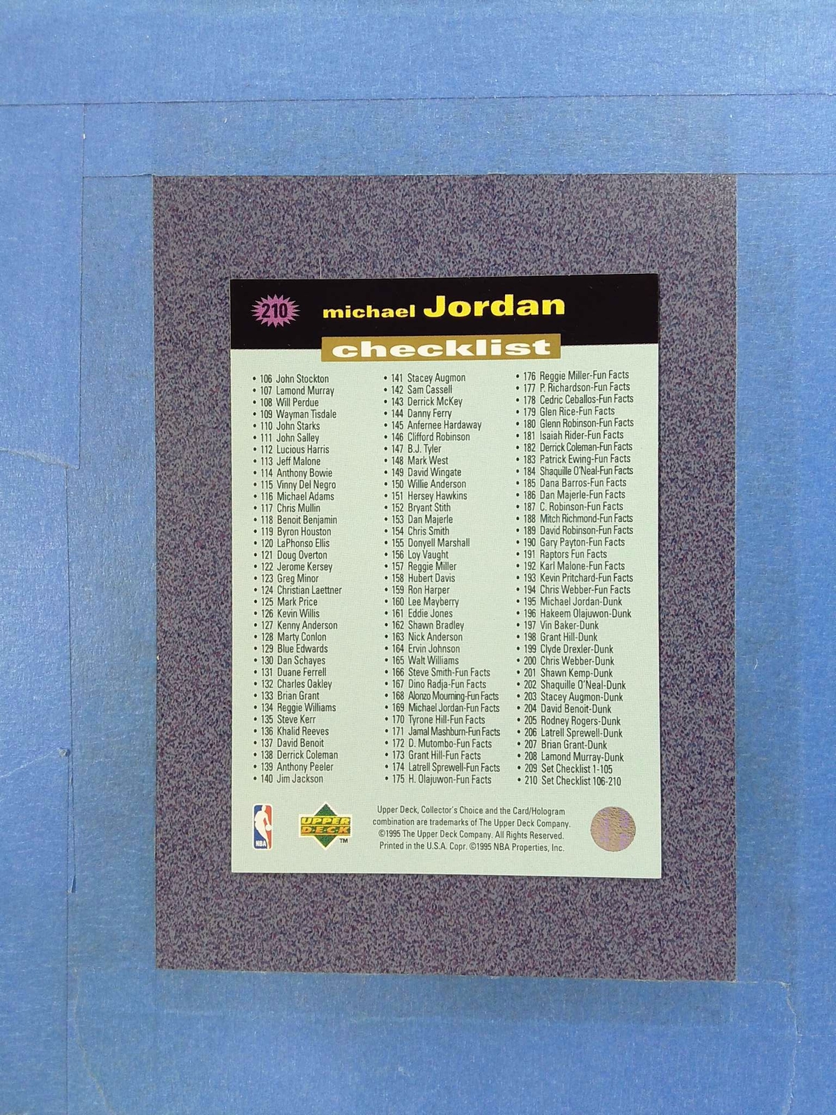 1995 Upper Deck Collectors Choice MICHAEL JORDAN #210 Checklist Chicago @CT56