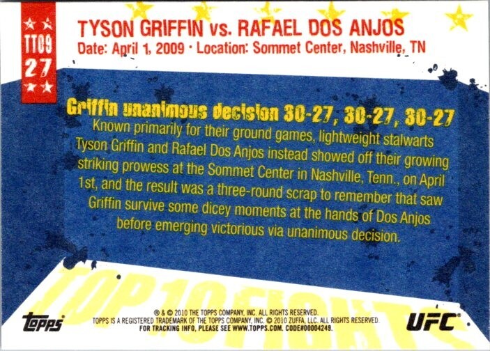 Griffin vs. Dos Anjos 2010 Topps UFC Main Event Top 10 Fights of 2009 #TT09 27
