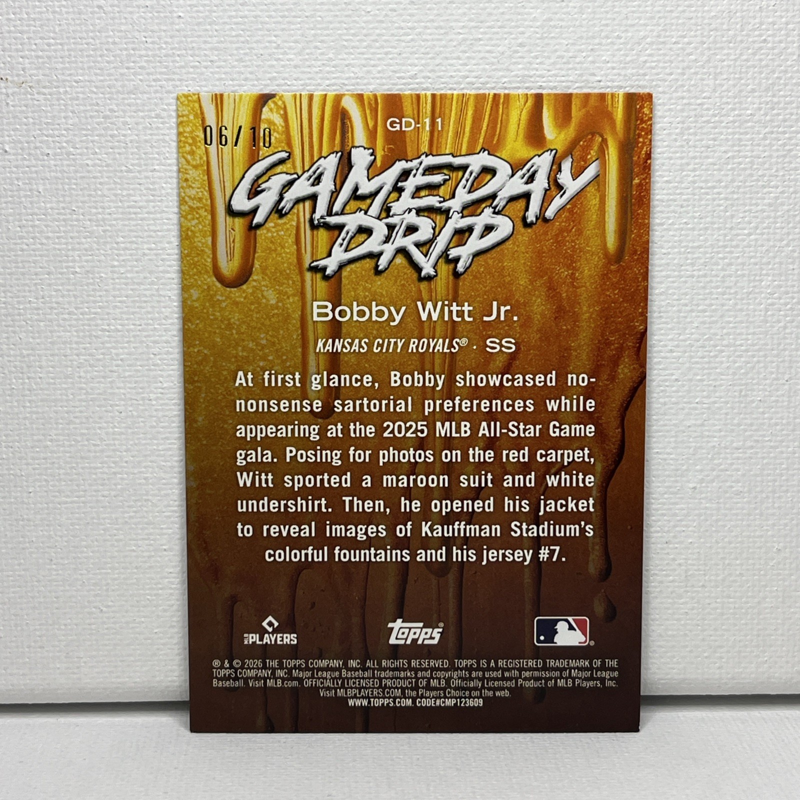 2026 Topps Celebration Bobby Witt Jr. GameDay Drip – Rare #GD-11 Black -/10