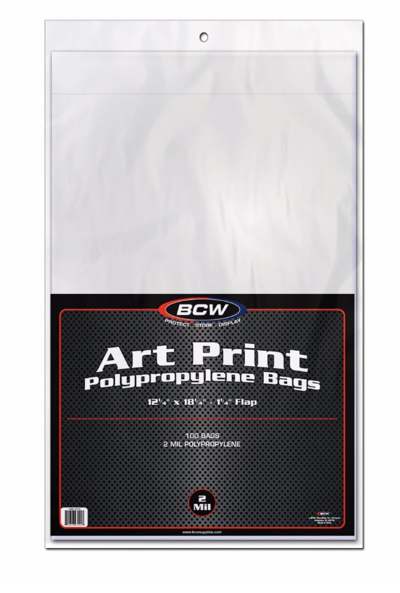 BCW (Brand New) 100ct – 12 X 18 Art Print Bags – 2 Mil – For Prints/Posters