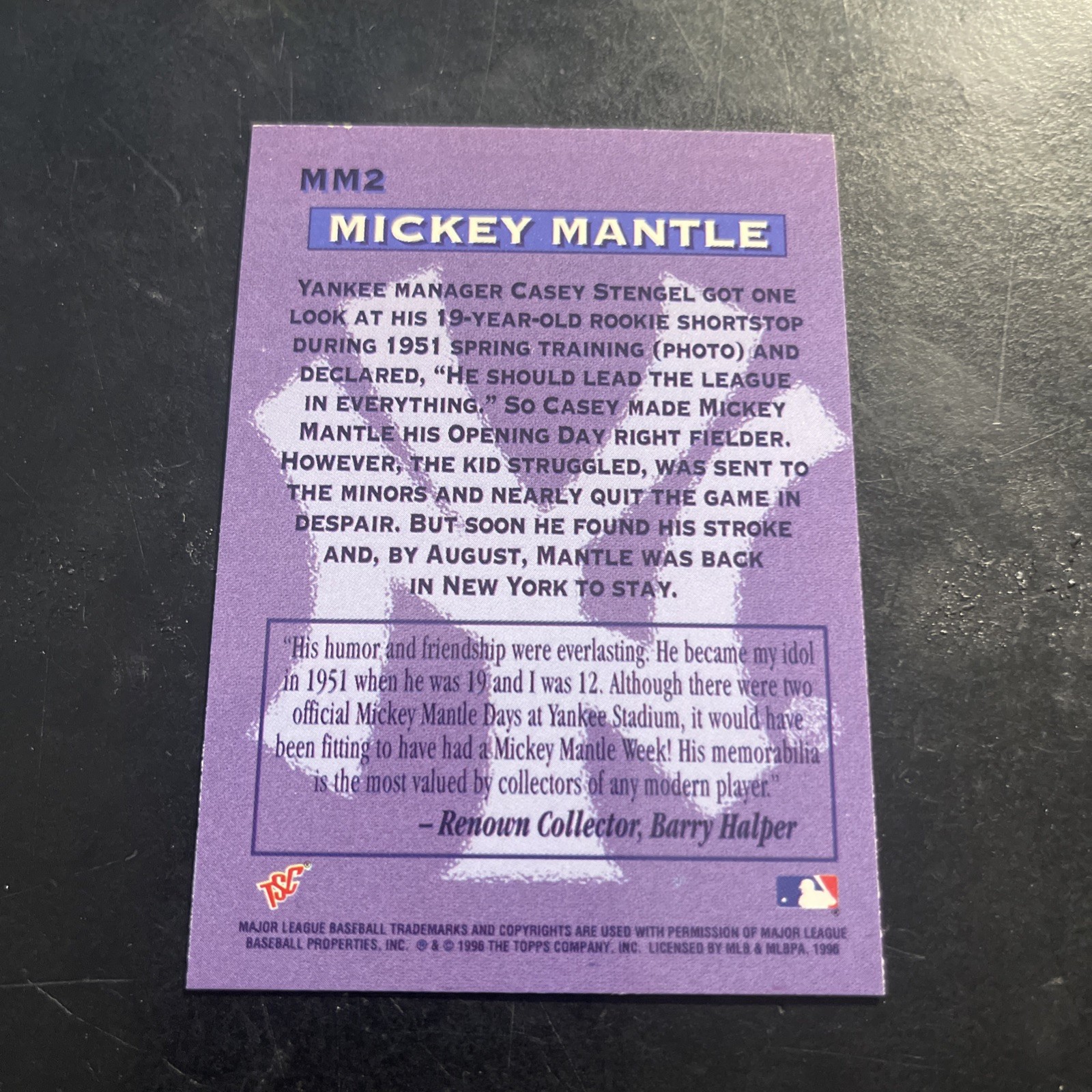 1996 Topps Stadium Club #MM2 Mickey Mantle New York Yankees Members Only ver 2C