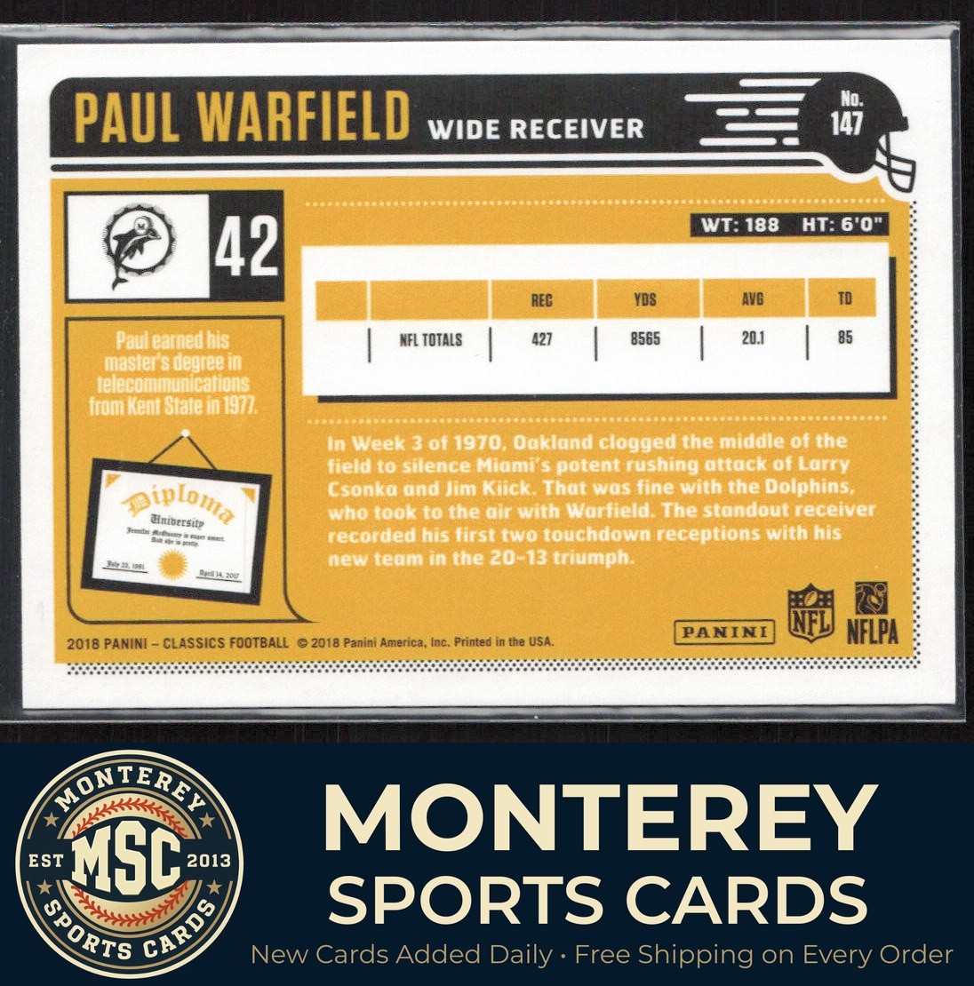 Paul Warfield 2018 Panini Classics #147 Miami Dolphins