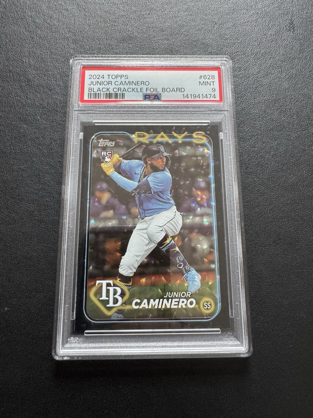2024 Topps Junior Caminero Black Crackle Foil Board #628 Rookie RC PSA 9 Mint
