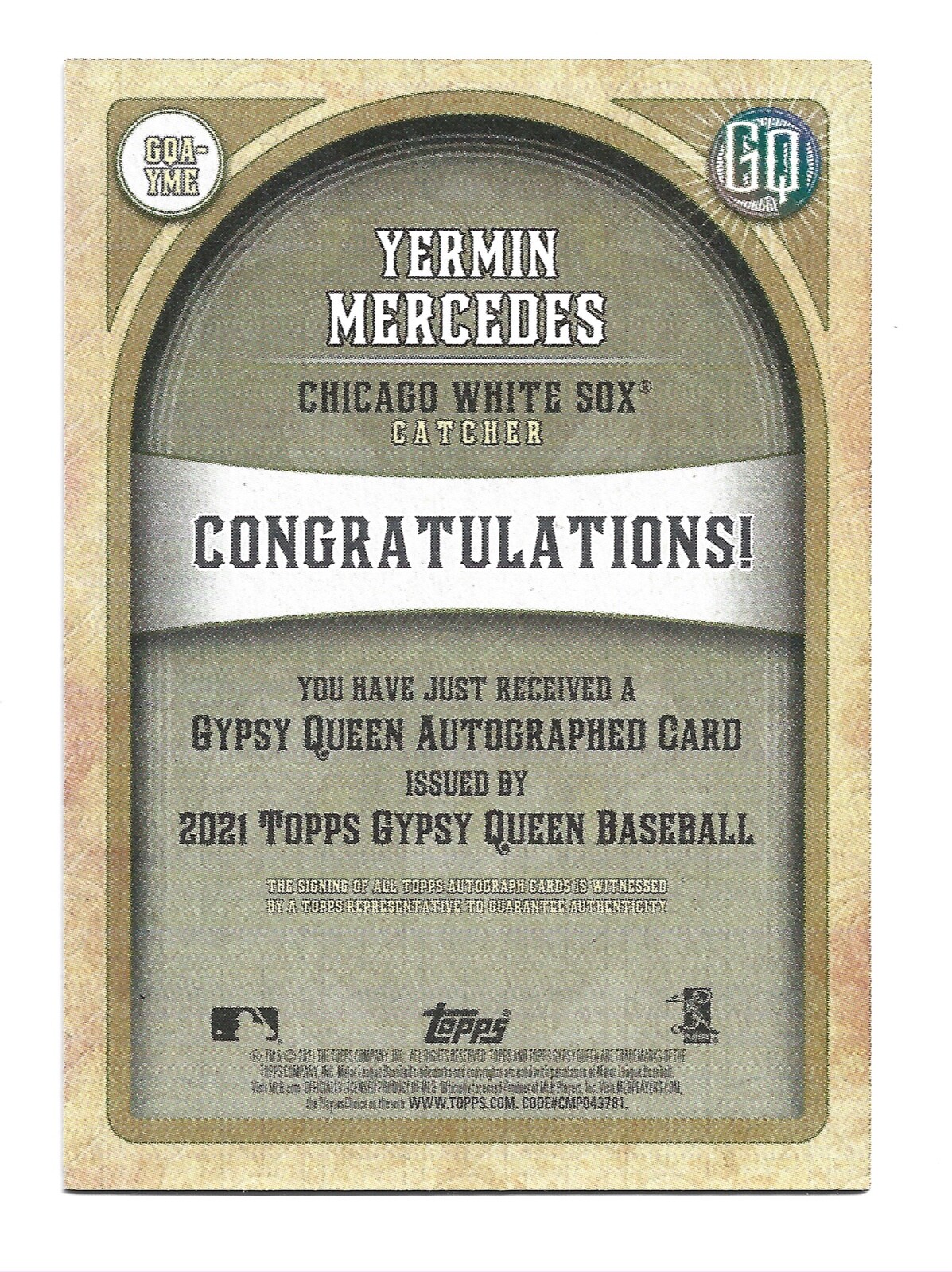 Yermin Mercedes AUTOGRAPH RC Chicago White Sox 2021 Topps Gypsy Queen AUTO Card