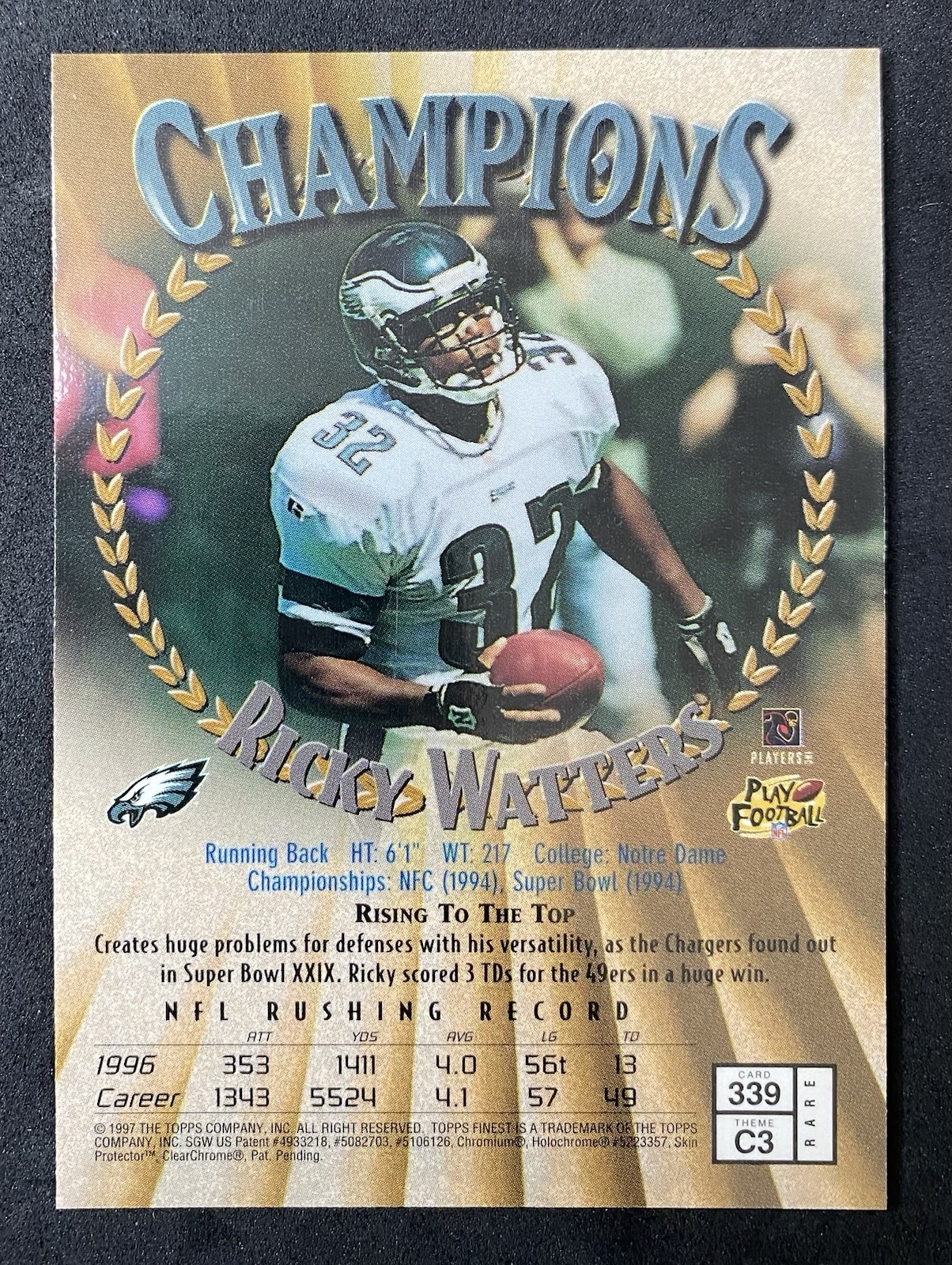 1997 Topps Finest – Ricky Watters #339 Rare Champions Gold
