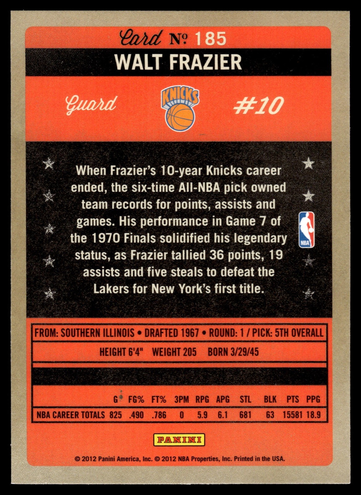 2011-12 Past & Present – Walt Frazier #185 Knicks