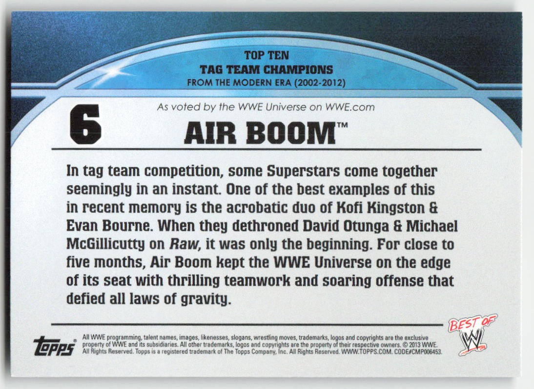2013 Topps Best of WWE Top 10 Tag Team Champions Air Boom #6