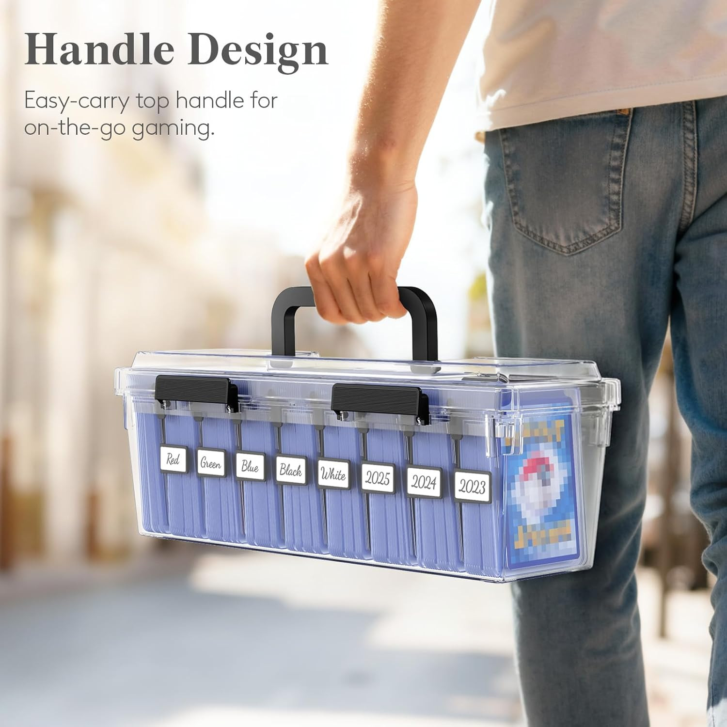 Trading Card Storage Box Fit for Toploader, Stackable Reinforced Latch Case with