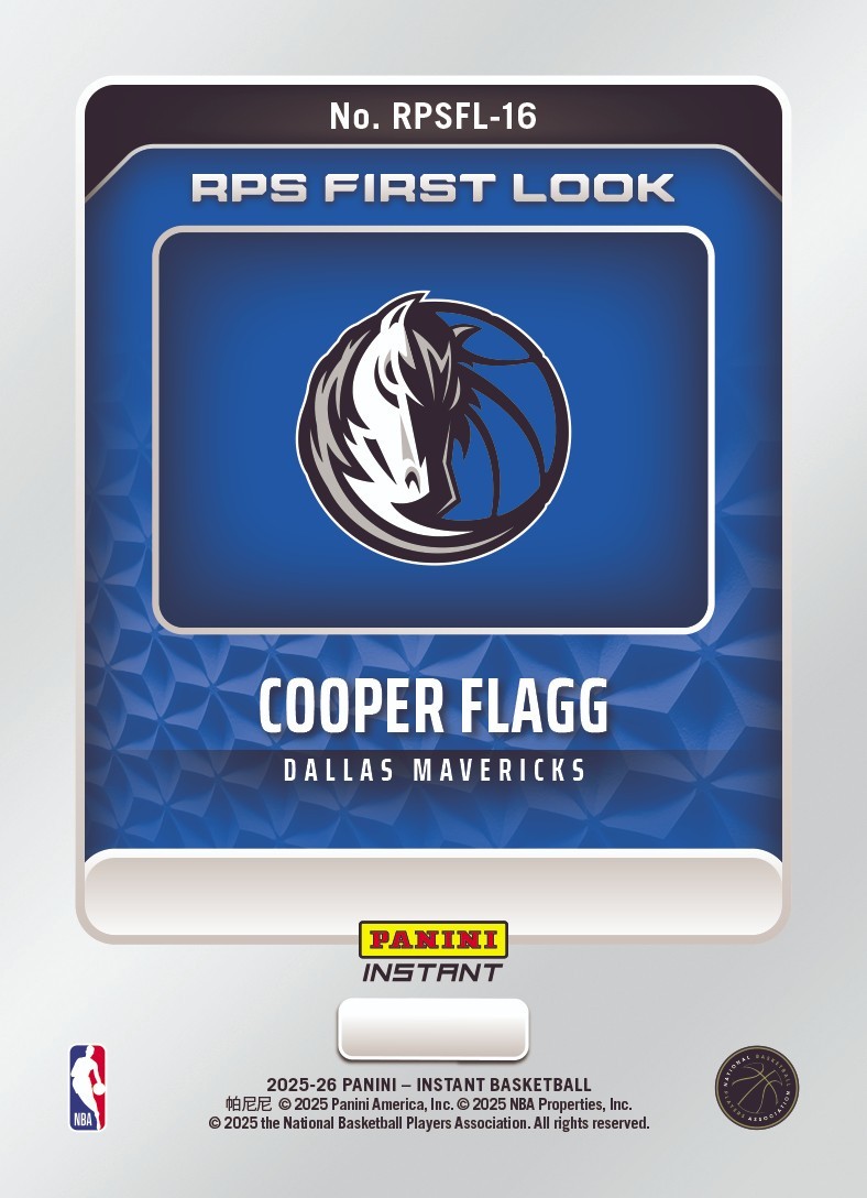 2025 PANINI INSTANT NBA RPS FIRST LOOK 16 COOPER FLAGG MAVERICKS ROOKIE