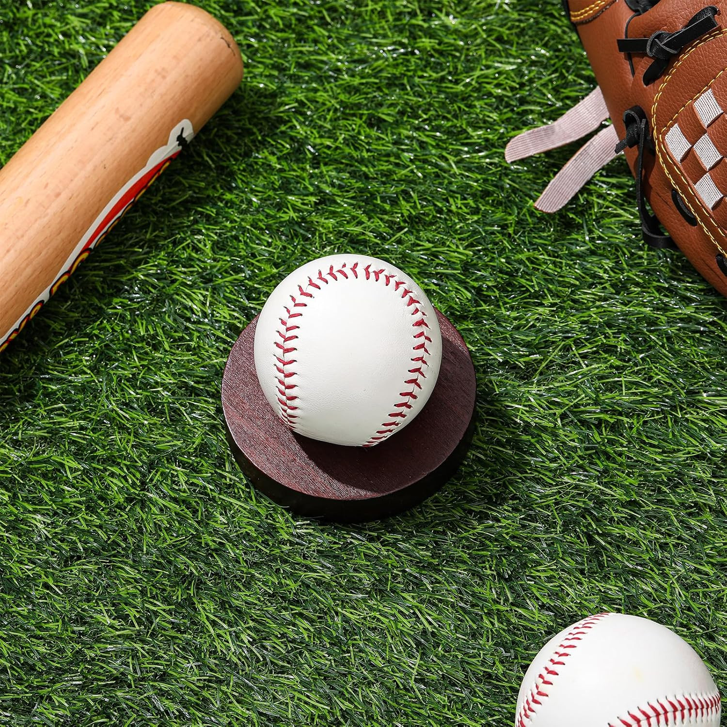 1 Pcs 3.94 in Baseball Display Stand Holder Case with Wooden Base, round Ball Ho