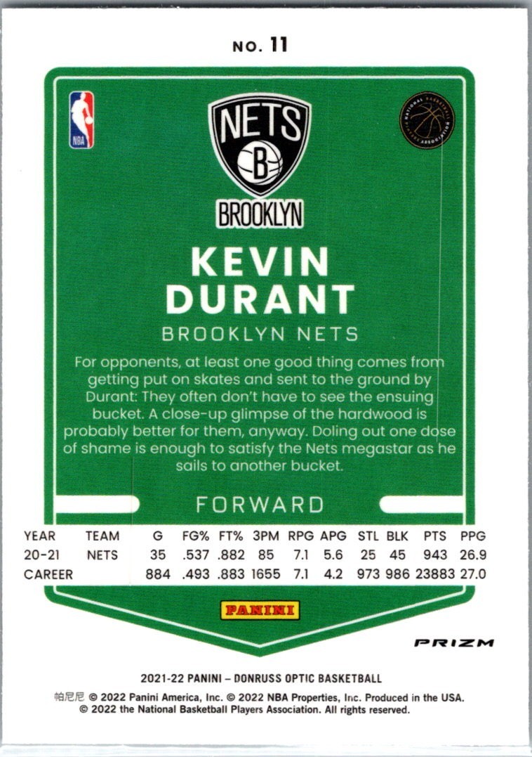 2021-22 Donruss Optic Target Exclusive SP Silver Pulsar Prizm Kevin Durant