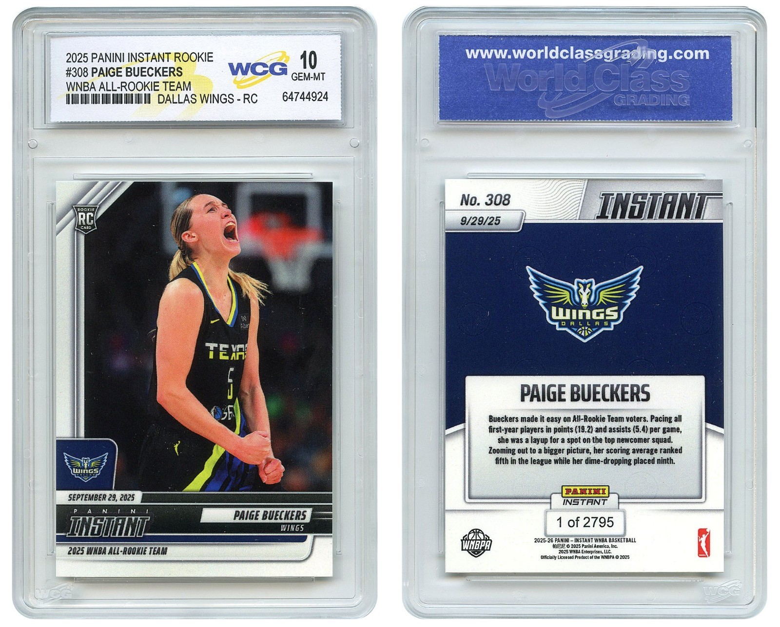 2025 Panini PAIGE BUECKERS WNBA ALL-ROOKIE TEAM ROOKIE RC #308 – GEM-MINT 10