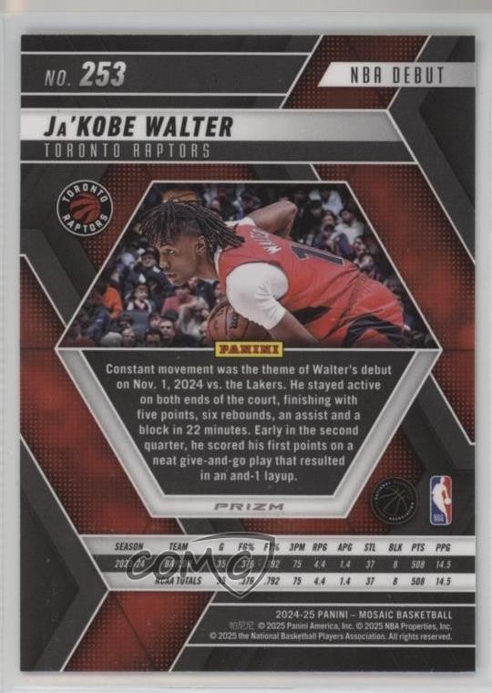 2024 Panini Mosaic NBA Debut Reactive Blue Prizm Ja’Kobe Walter Rookie RC 1ph6
