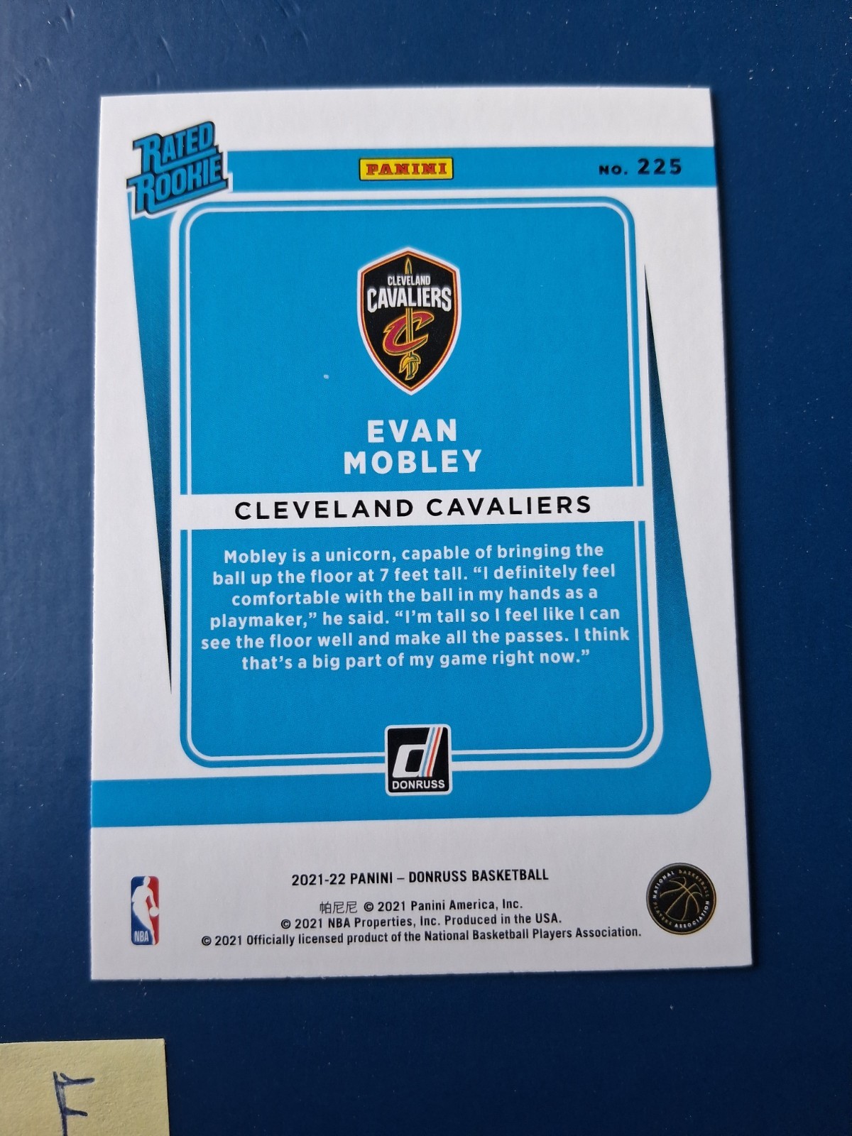 2021 Donruss Holo Orange Laser Evan Mobley #225 Cavaliers Rated Rookie RC