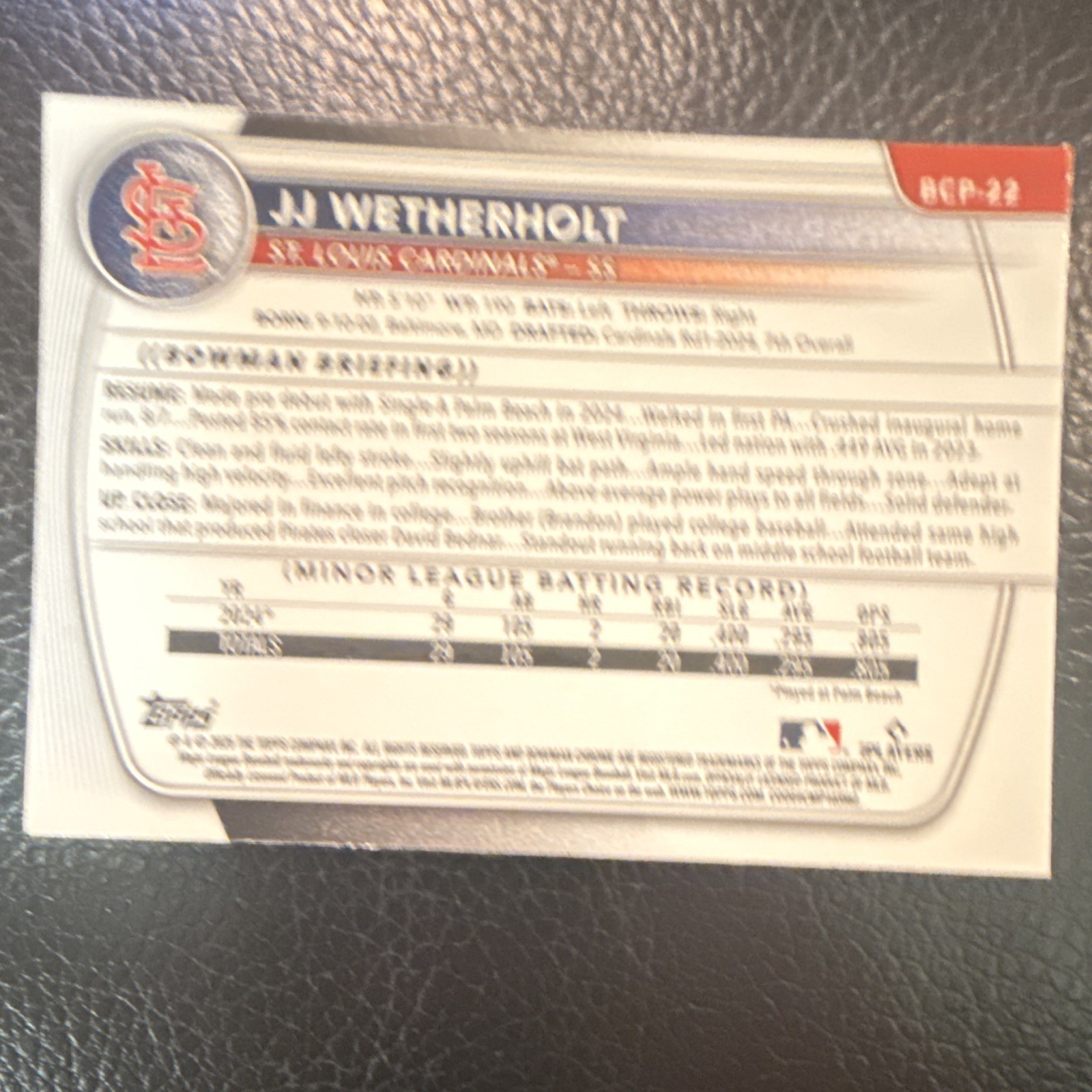 Bowman Chrome mojo Prospects 1st Bowman JJ Wetherholt #BCP-22 Baseball Cardinals