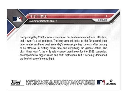 Pitch Timer Debut Opening Day – 2023 MLB TOPPS NOW Card 13 Ohtani On hand