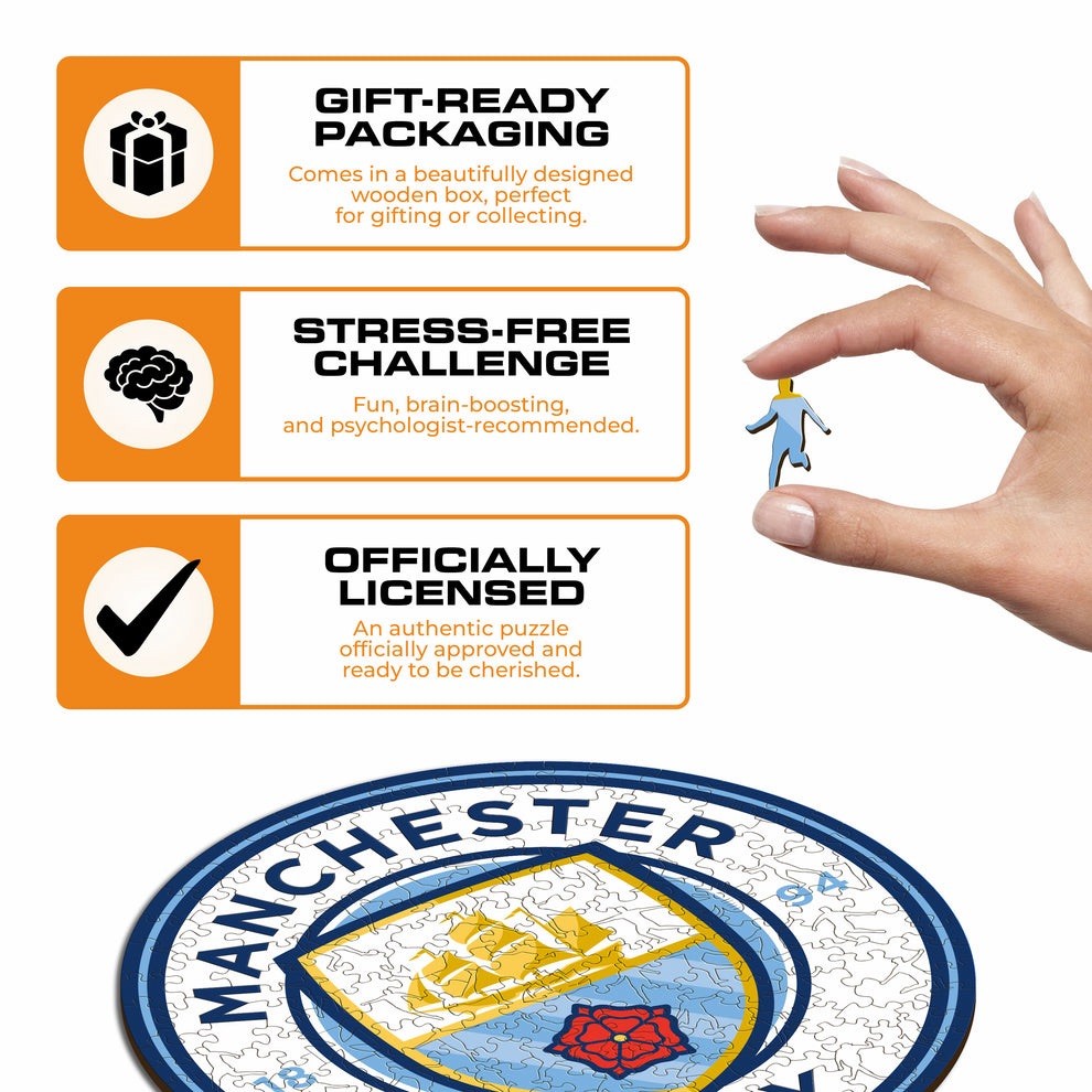 Official MAN CITY Football Club LARGE Crest Wooden Puzzle – New & Sealed 500 pcs