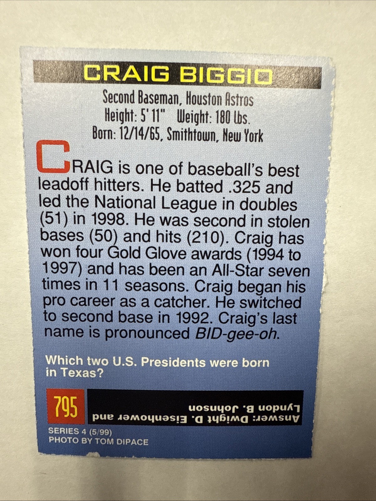 1999 Sports Illustrated for Kids Craig Biggio si Card, Houston Astros #795
