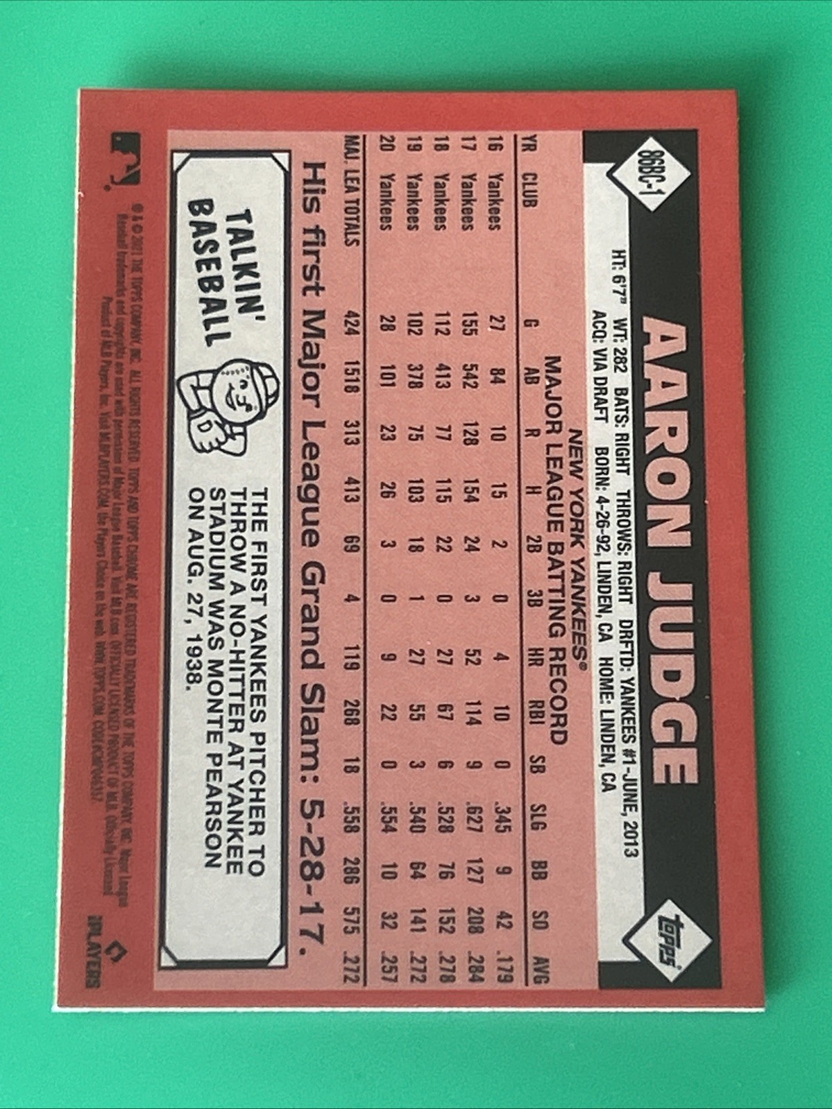 Aaron Judge TOPPS Chrome 2021 #86BC-1 35th Anniversary Refractor Yankees