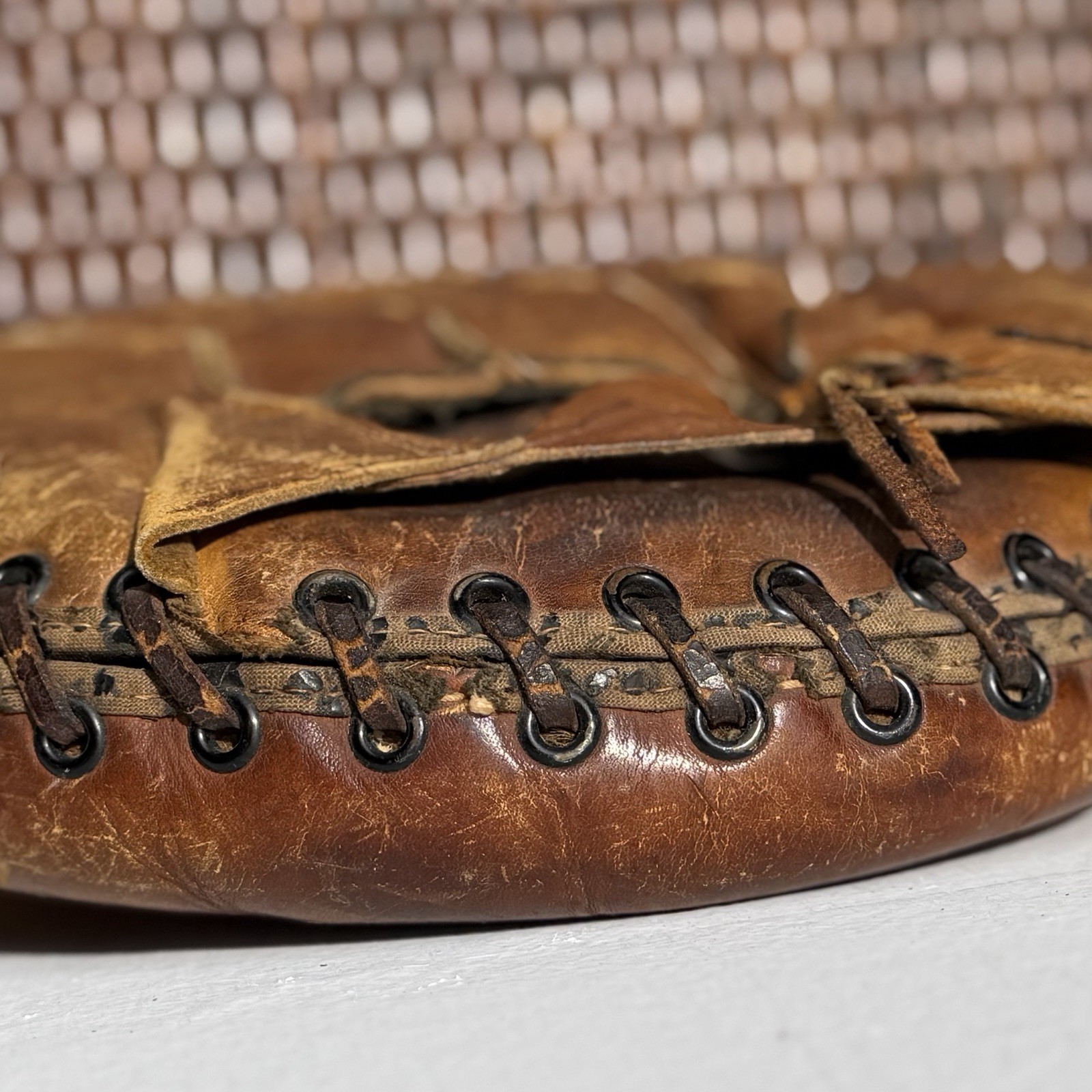 Vintage Leather Baseball Catcher’s Mitt Glove Brown, Name Marked John L. Kram