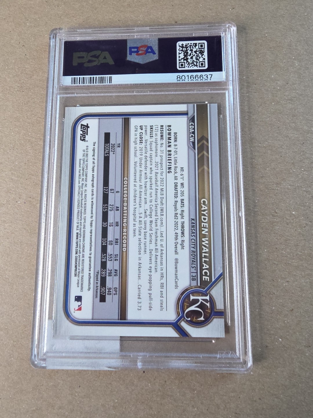 2022 Bowman Draft – Chrome Draft Pick Autograph Cayden Wallace #CDA-CW Black /75