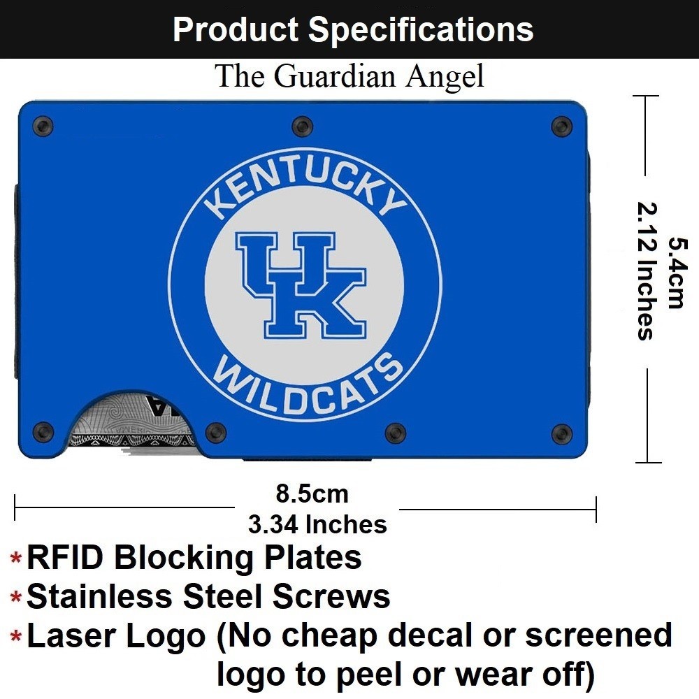 Kentucky Wildcats Engraved Titanium Blue RFID Blocking Wallet w Clip D7