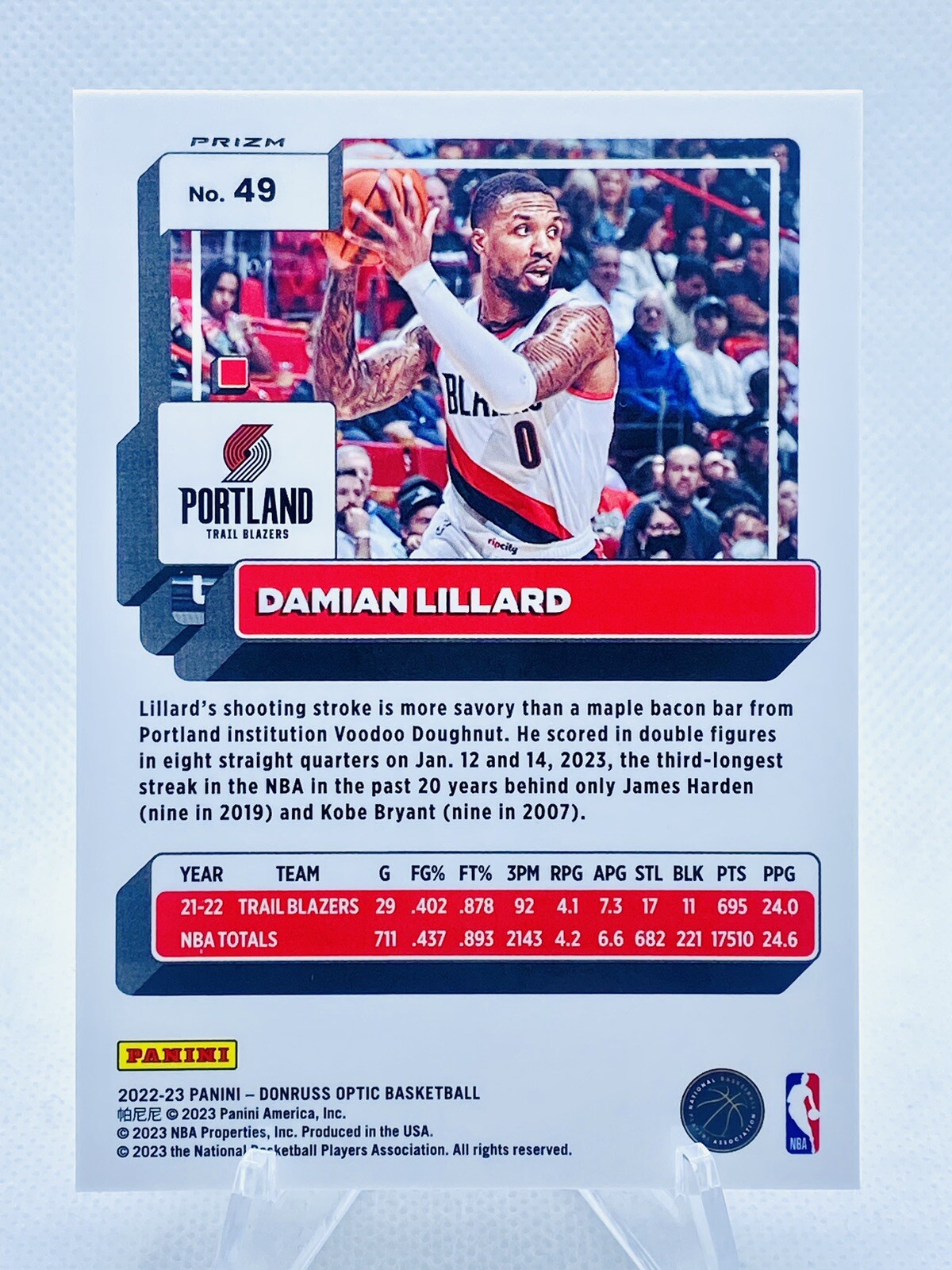 2022-23 Donruss Optic Damian Lillard Purple Shock Parallel #49 Trailblazers