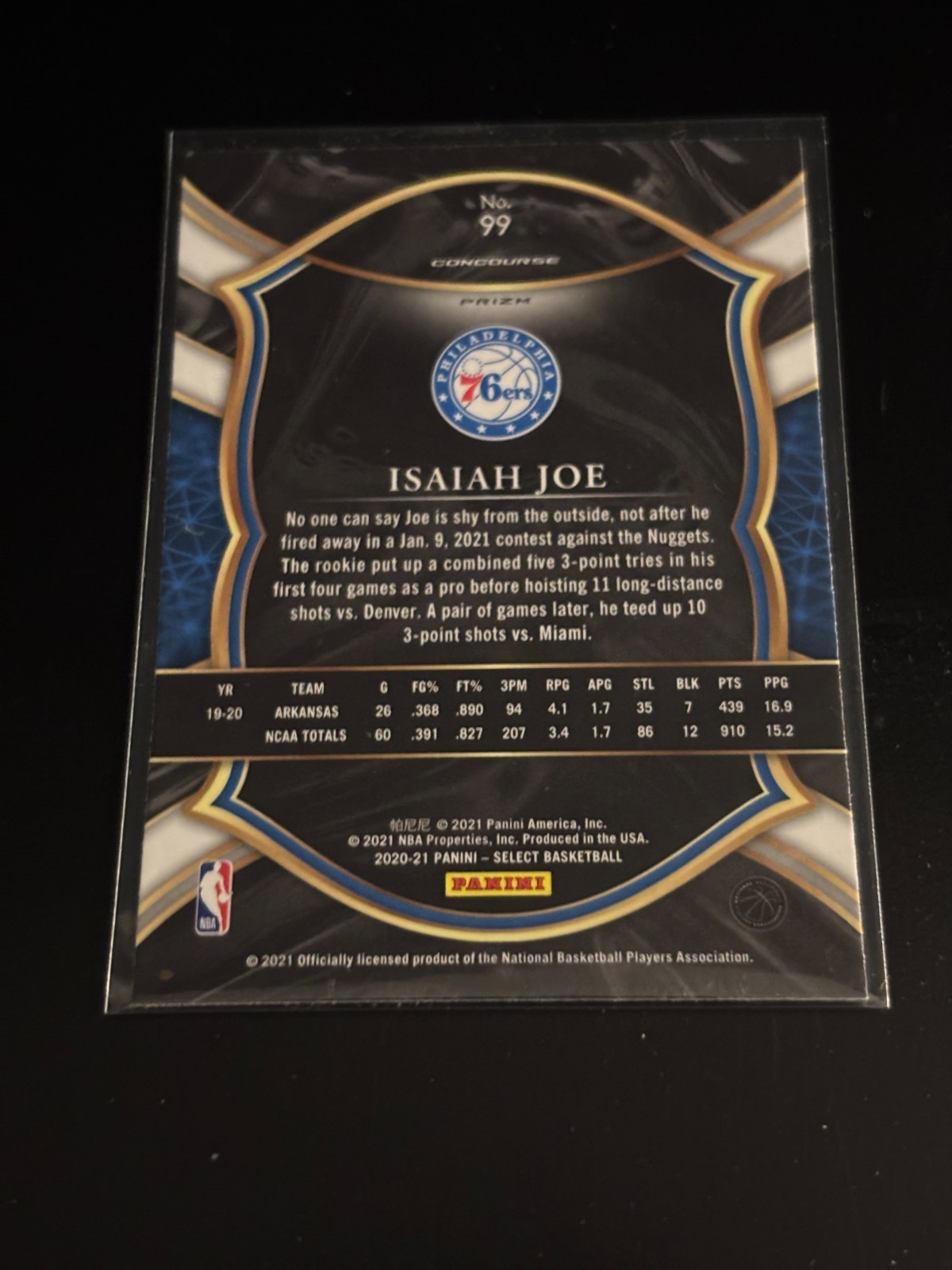 Isaiah Joe 2020-21 Select Conourse Disco Prizm RC 76ers 99