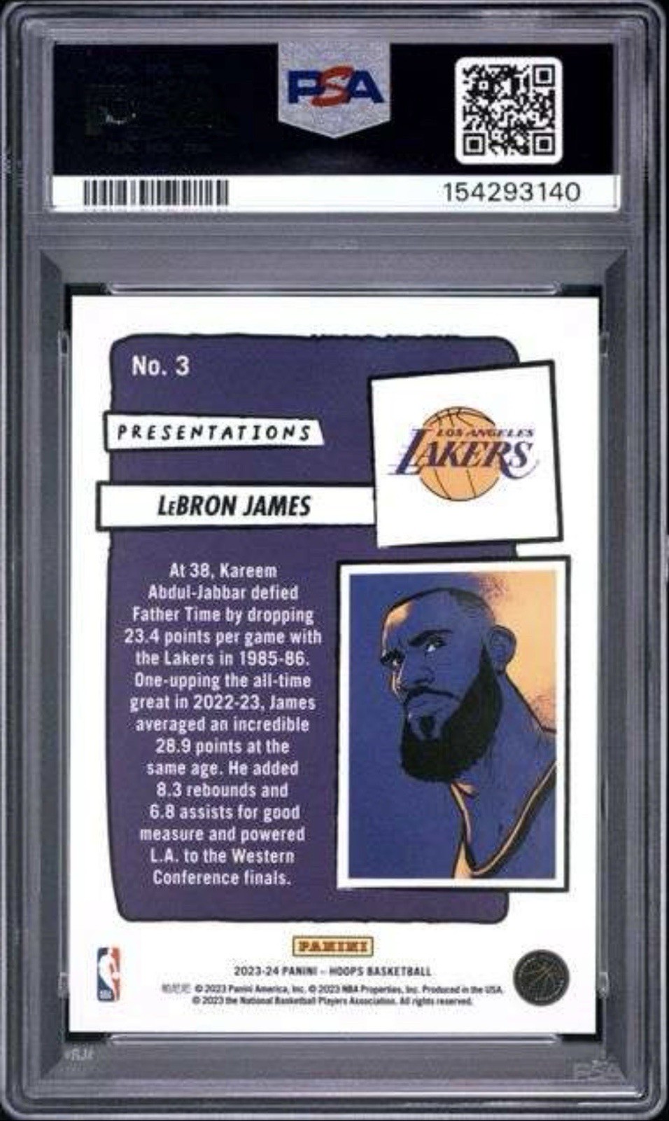 Panini 2023-24 NBA Hoops Presentations LeBron James #3 Lakers PSA 10