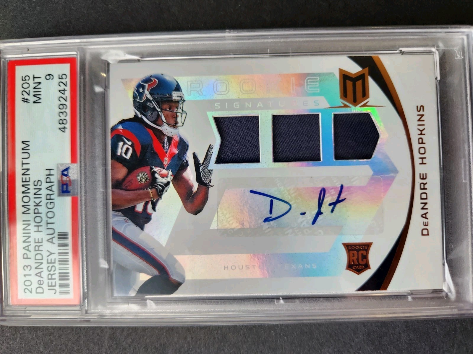 2013 Panini Momentum DeAndre Hopkins #205 Rookie Jersey Auto PSA 9 #/199 Pop 3