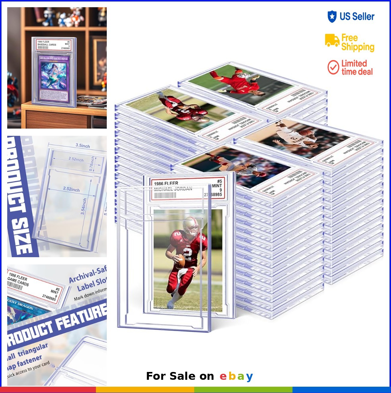 100 Acrylic Graded Card Cases 5.1×3.5×0.2inch Trading Card Protector Slab