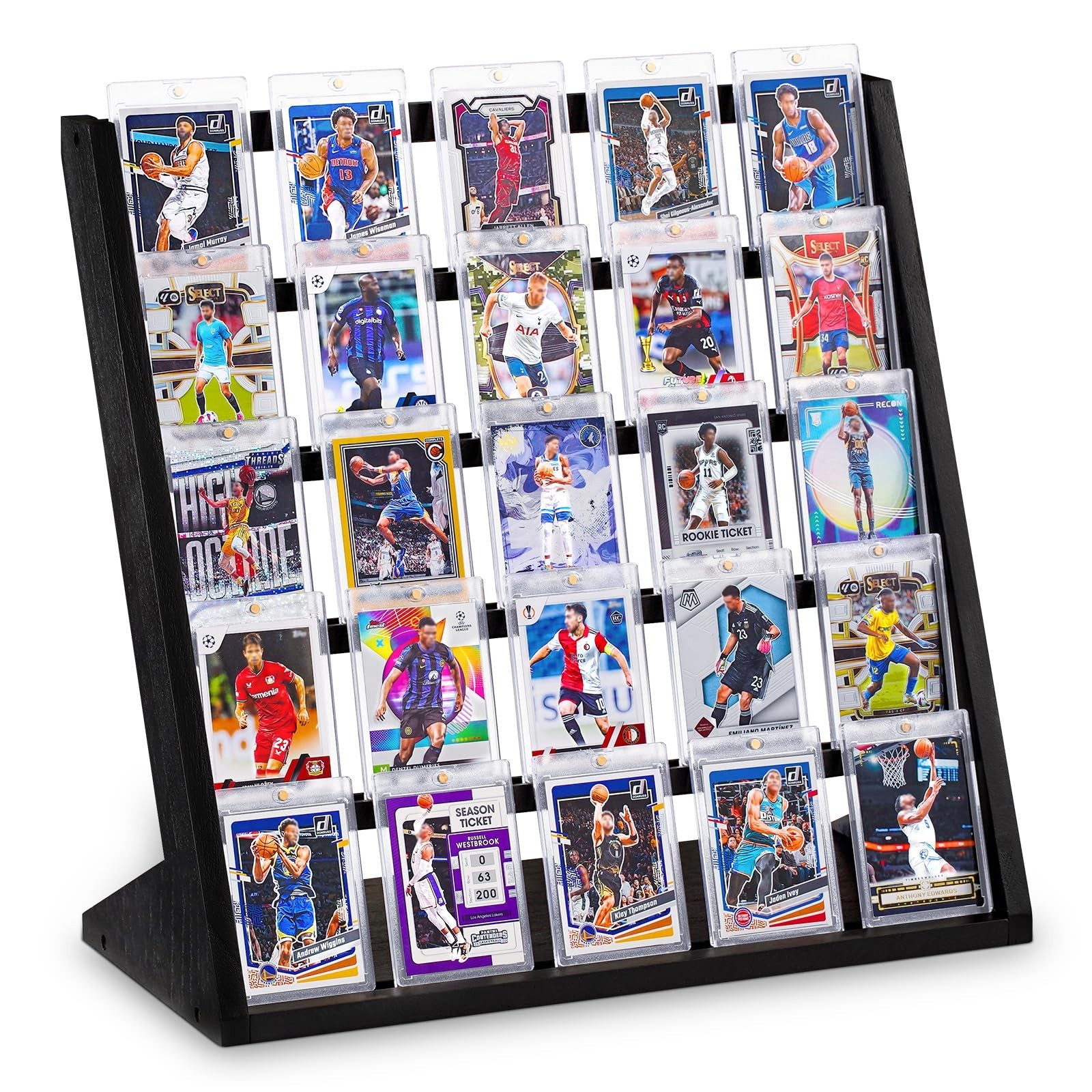 5-Tier Wooden Trading Card Display Stand for Sports Cards Collection & Showcase