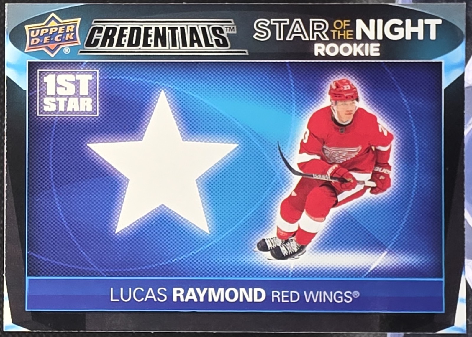 2021-22 UD Credentials Star of the Night Lucas Raymond RC #1SR-1 Red Wings