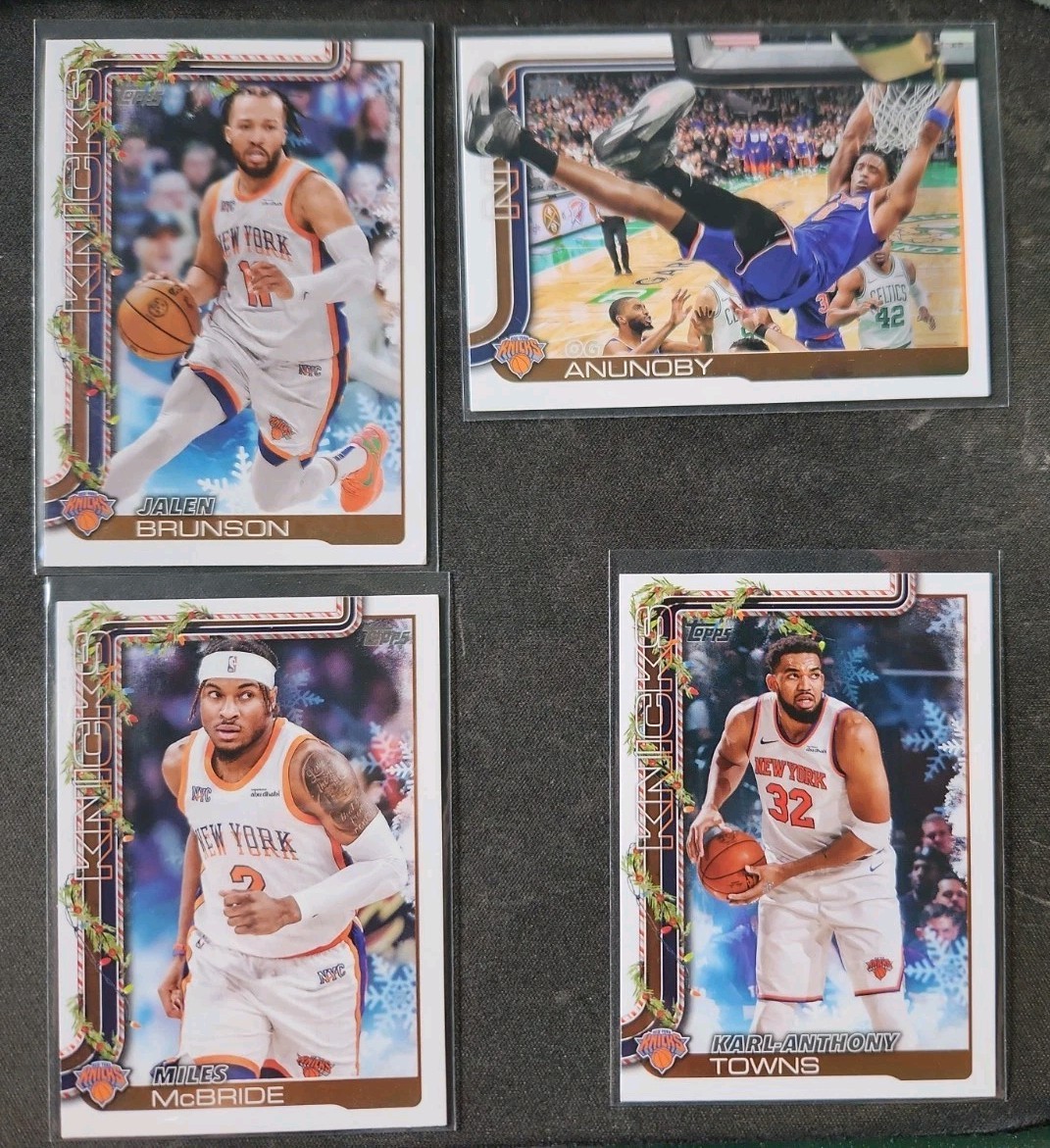 NEW YORK KNICKS 4-CARD LOT 2025-26 Topps Holiday BRUNSON/ANUNOBY/McBRIDE/TOWNS