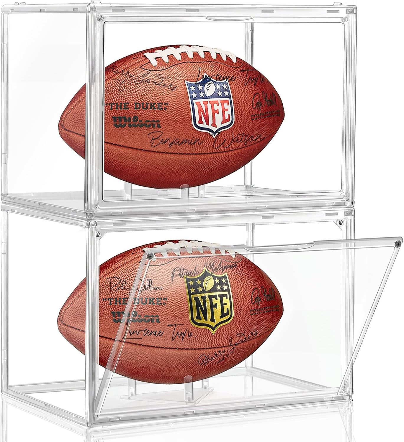 2 Pack Football Display Case, Acrylic Clear Football Case Full Size with Magnet