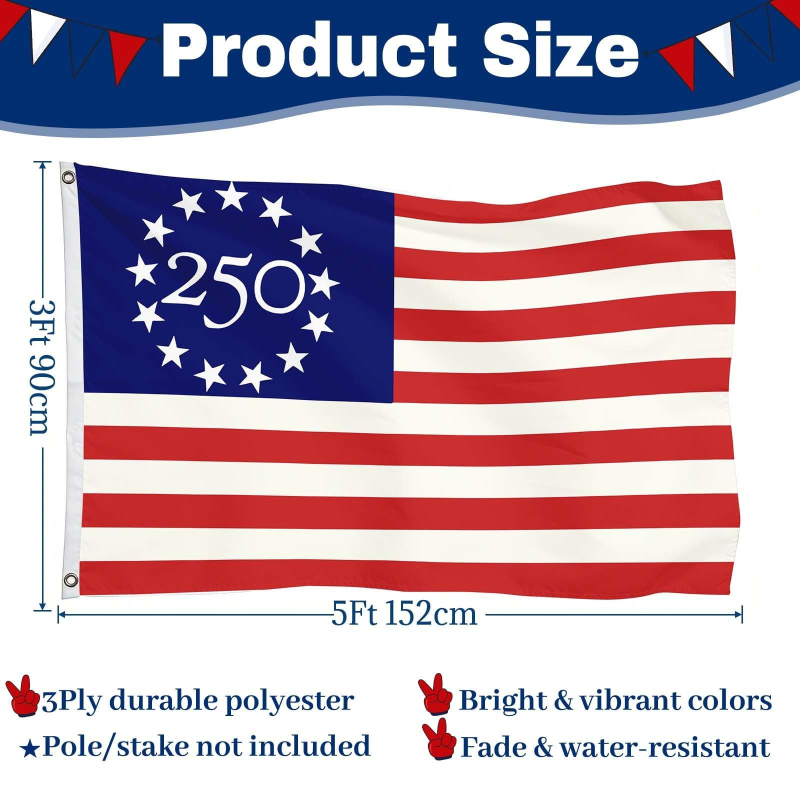 250 Year American Anniversary Flag, 3×5 Ft 3-Layer Double Sided ONFAON
