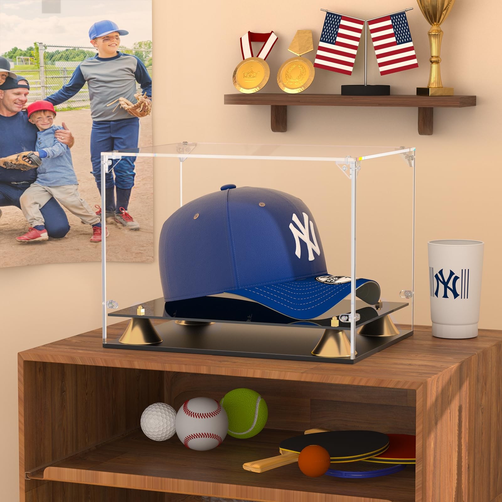 KOLIPI Hat Display Case, Clear Acrylic Baseball Cap Display Box with Double L…