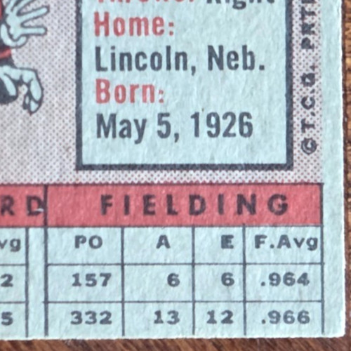 1958 Topps Bob Cerv #329 – VG-EX to EX