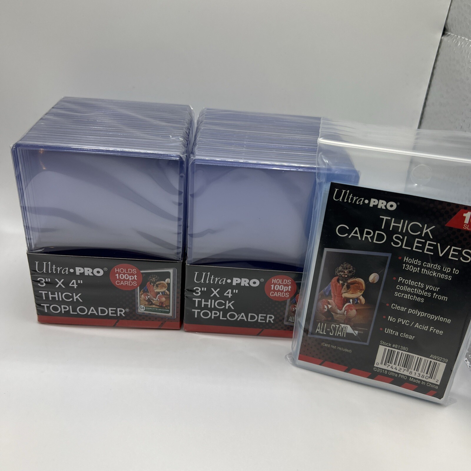 Ultra Pro 3X4 100pt Point Toploaders 2 Packs of 25 and 100 Thick Sleeves