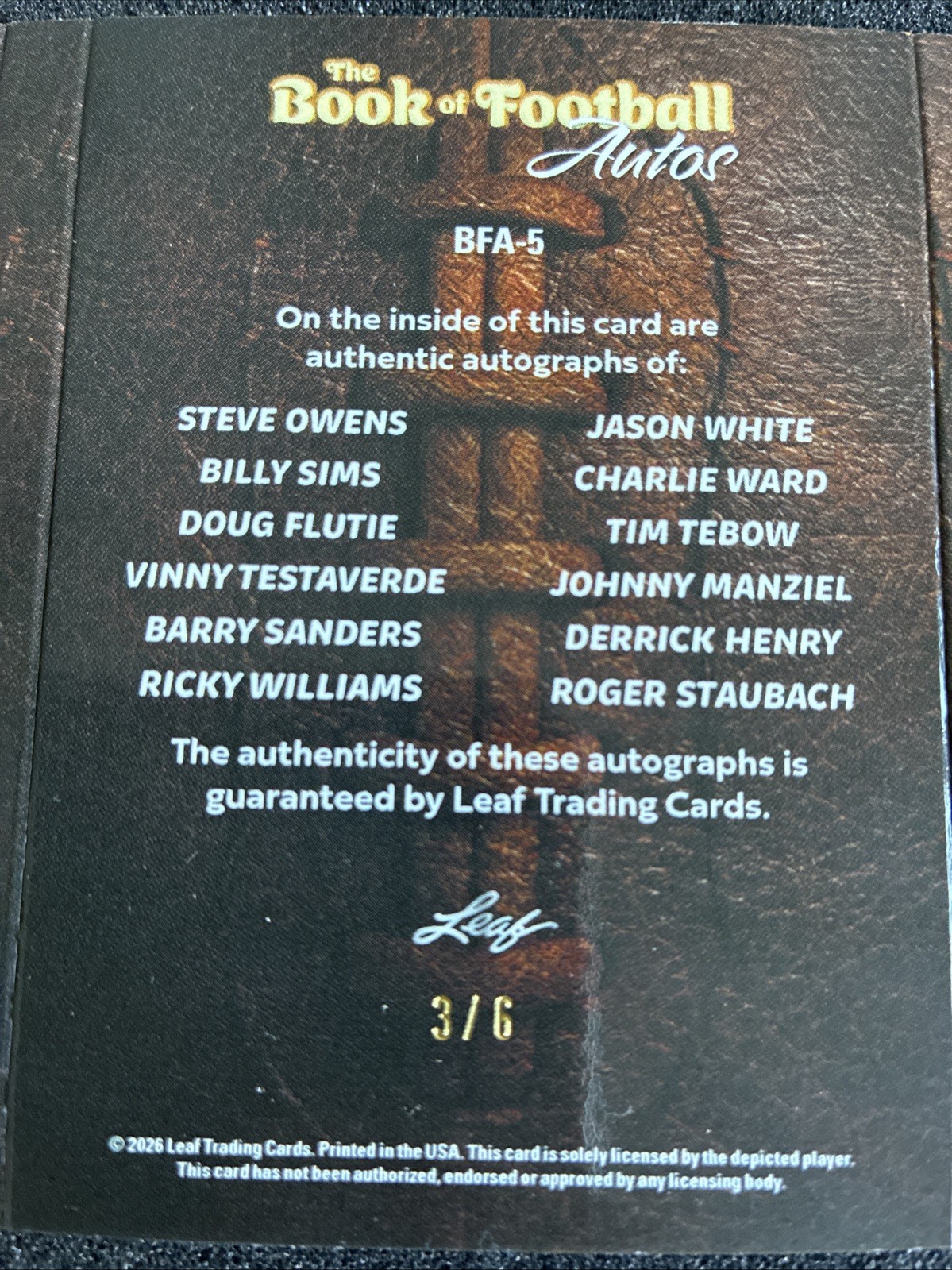 2026 Leaf Superlative Football BOOK OF FOOTBALL 12 Auto HEISMAN WINNERS 3/6