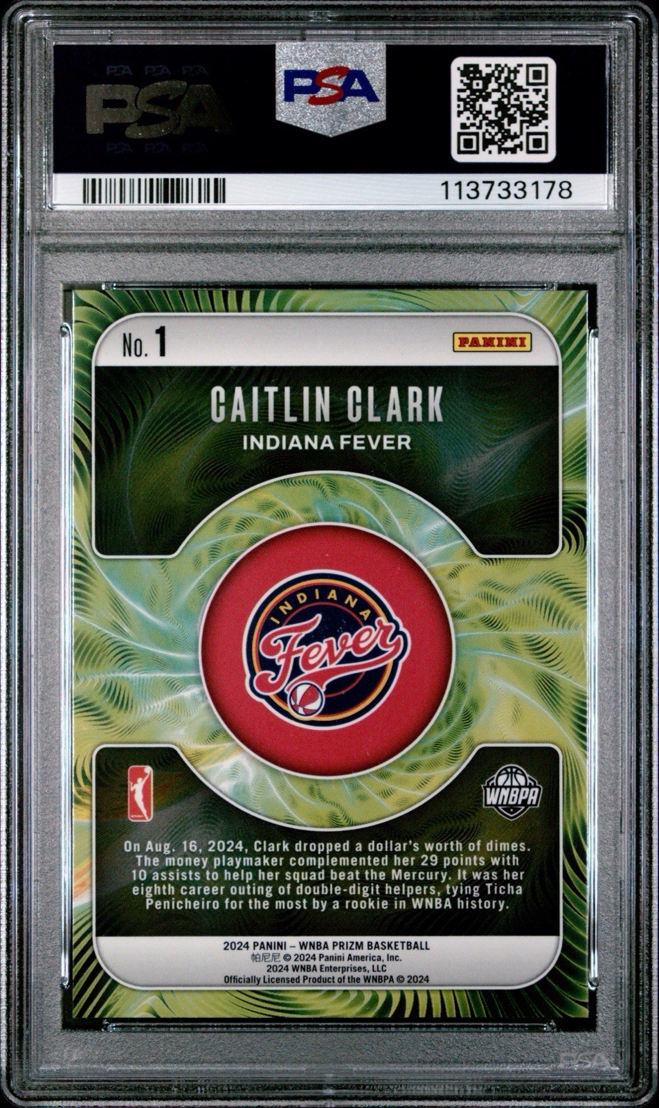 Caitlin Clark 2024 Prizm WNBA Fractal #1 RC Rookie Card Gem Mint PSA 10
