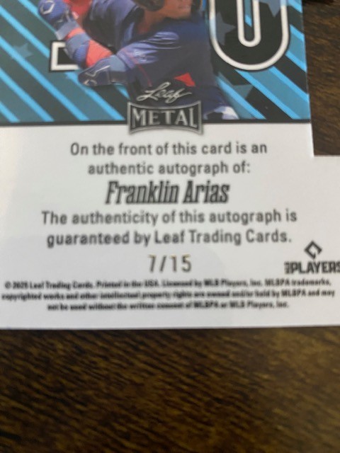 Franklin Arias – 2025 Leaf Metal – Top 100 – Auto – #7/15 – (RC) – Red Sox’s