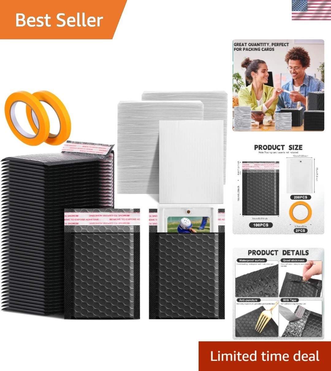 302 Pcs Trading Card Mailer Set Protectors Bubble Envelopes Plastic Inserts Tape