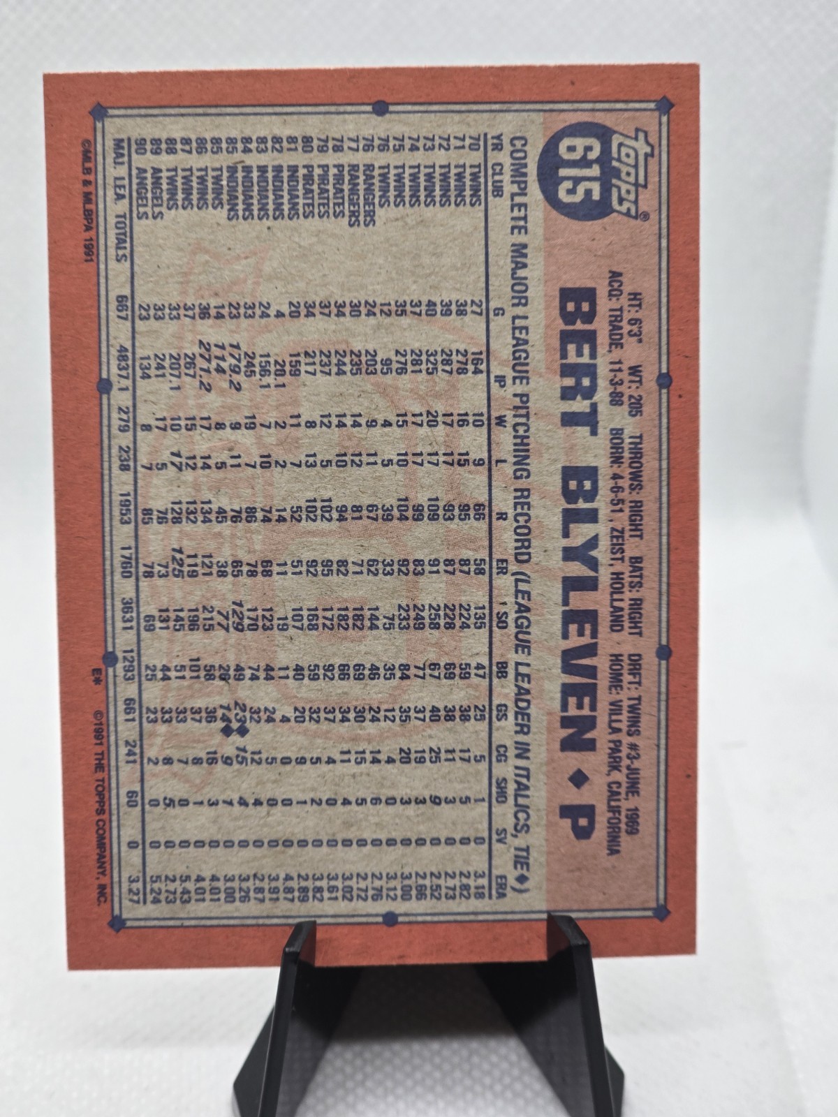 1991 Topps Desert Shield #615 Angels Bert Blyleven