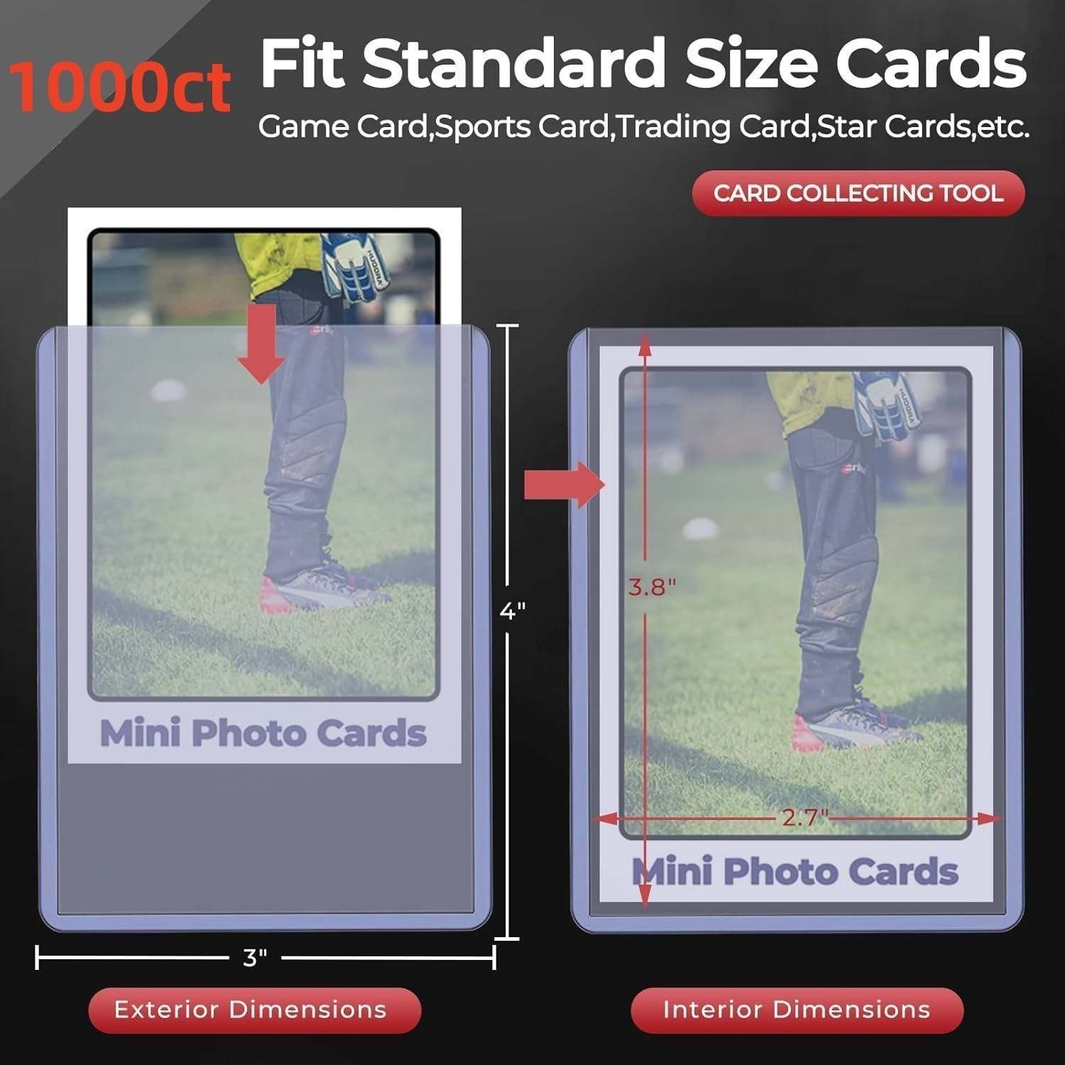200/500/1000/2000CT 3×4 TopLoader & Free Sleeves For Pokémon 35pt Trading Cards